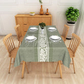 Aperturee - Aperturee Sage Green Rustic Texture Floral Center Rectangle Tablecloth Elegant Dining Decor Washable Kitchen Table Cover