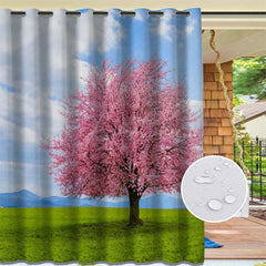Aperturee - Aperturee Sakura Tree Waterproof Spring Outdoor Curtains For Patio