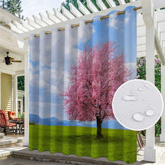 Aperturee - Aperturee Sakura Tree Waterproof Spring Outdoor Curtains For Patio