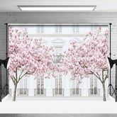 Aperturee - Aperturee Sakura Tree White Elegant Building Photo Backdrop