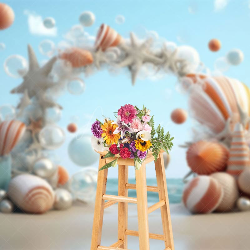 Aperturee - Aperturee Sandy Beach Arch Coastal Cake Smash Photo Backdrop