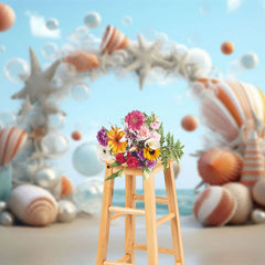 Aperturee - Aperturee Sandy Beach Arch Coastal Cake Smash Photo Backdrop