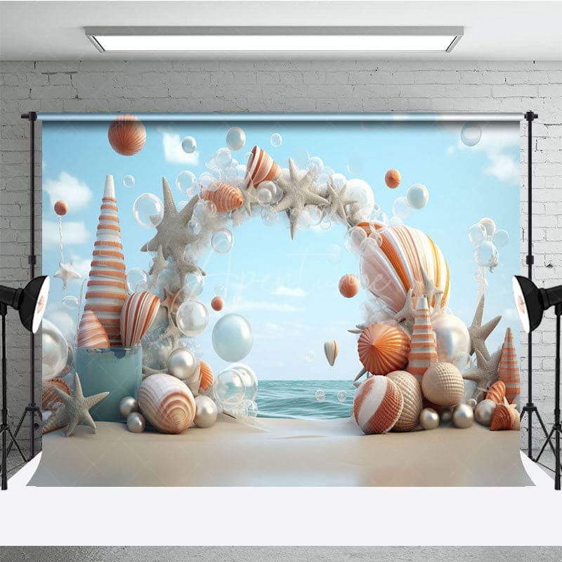 Aperturee - Aperturee Sandy Beach Arch Coastal Cake Smash Photo Backdrop