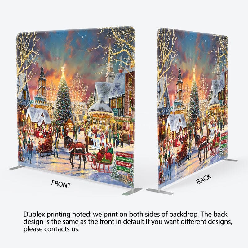 Aperturee - Aperturee Santa Carriage Xmas Town Double-Sided Square Backdrop