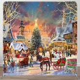 Aperturee - Aperturee Santa Carriage Xmas Town Double-Sided Square Backdrop