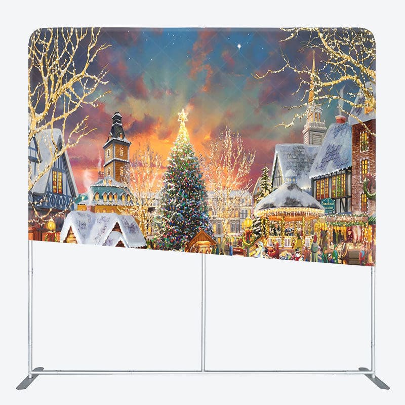 Aperturee - Aperturee Santa Carriage Xmas Town Double-Sided Square Backdrop