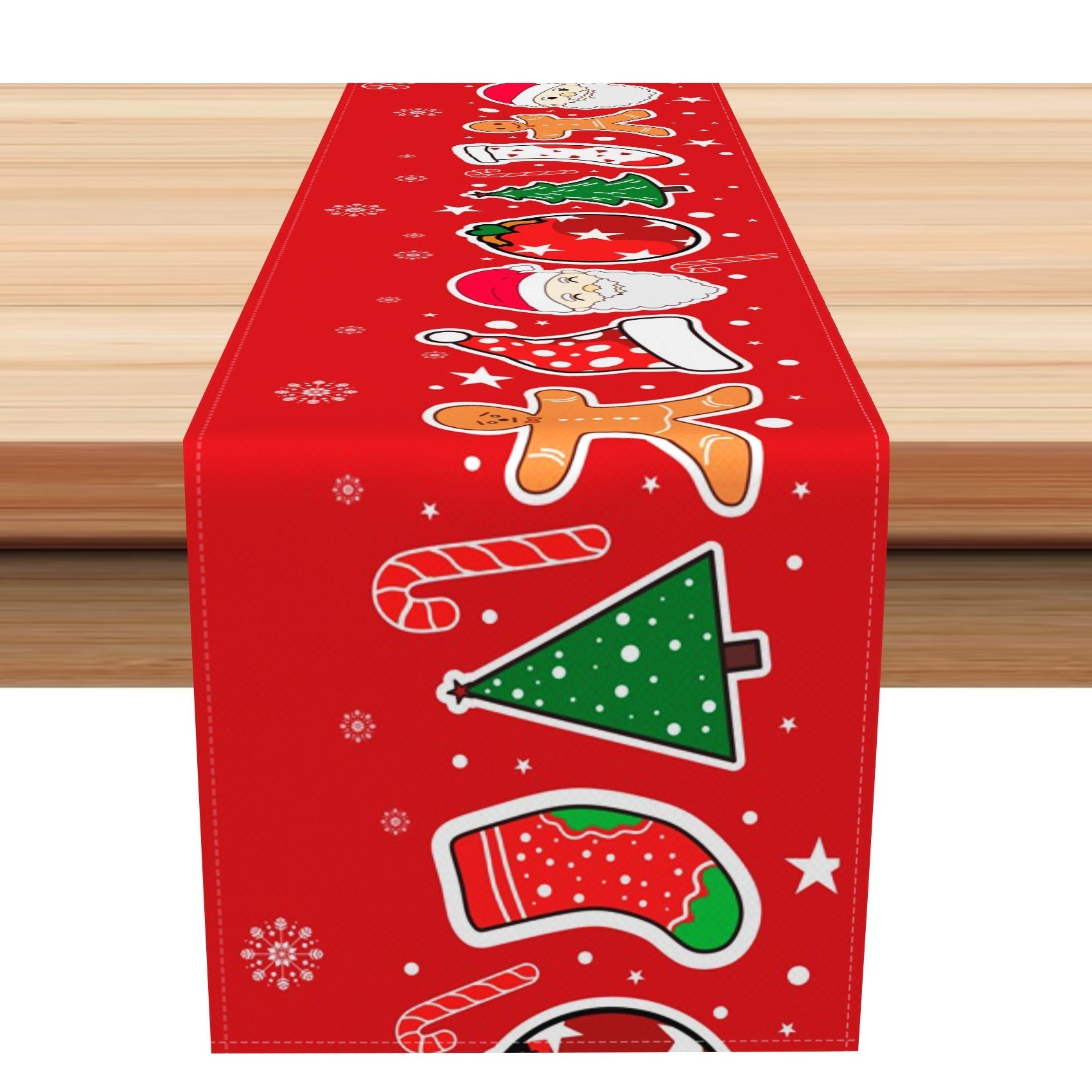 Aperturee - Aperturee Santa Christmas Tree Candy Gingerbread Table Runner