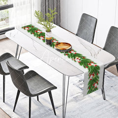 Aperturee - Aperturee Santa Claus Pine Tree Leaves Christmas Table Runner