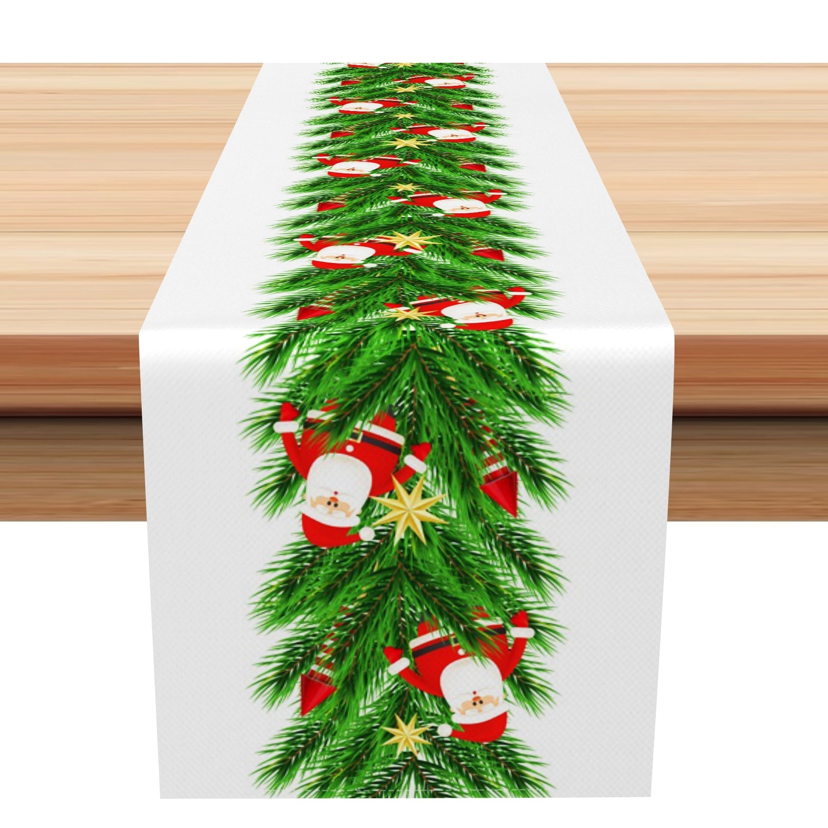 Aperturee - Aperturee Santa Claus Pine Tree Leaves Christmas Table Runner