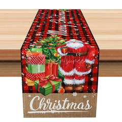 Aperturee - Aperturee Santa Claus Red Buffalo Plaid Table Runner Rustic Burlap ’Christmas’ Farmhouse Holiday Dining Decor