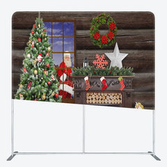 Aperturee - Aperturee Santa Claus Wood House Christmas Tension Fabric Backdrop