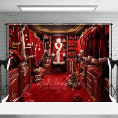Aperturee - Aperturee Santa Closet Backdrop Red Suit Wardrobe Gift Photography Background Luxury Dressing Room Christmas Holiday Party