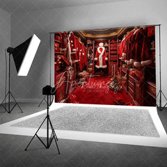 Aperturee - Aperturee Santa Closet Backdrop Red Suit Wardrobe Gift Photography Background Luxury Dressing Room Christmas Holiday Party