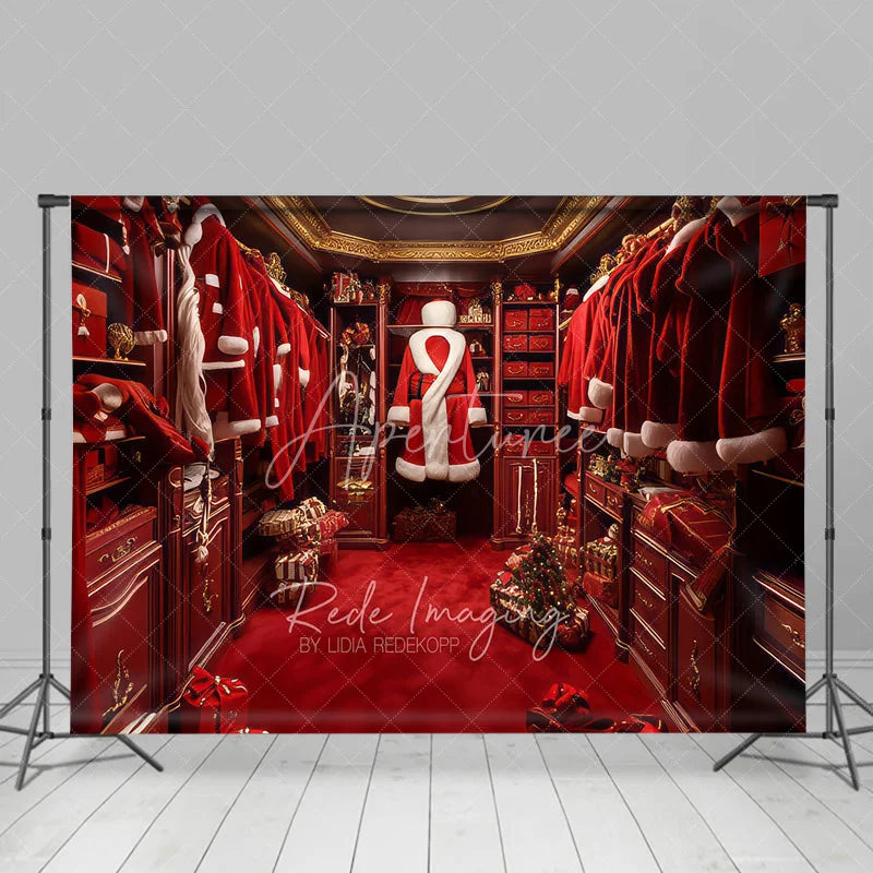 Aperturee - Aperturee Santa Closet Backdrop Red Suit Wardrobe Gift Photography Background Luxury Dressing Room Christmas Holiday Party
