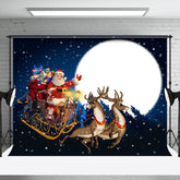 Aperturee - Aperturee Santa Delivering Gifts Moon Night Christmas Backdrop