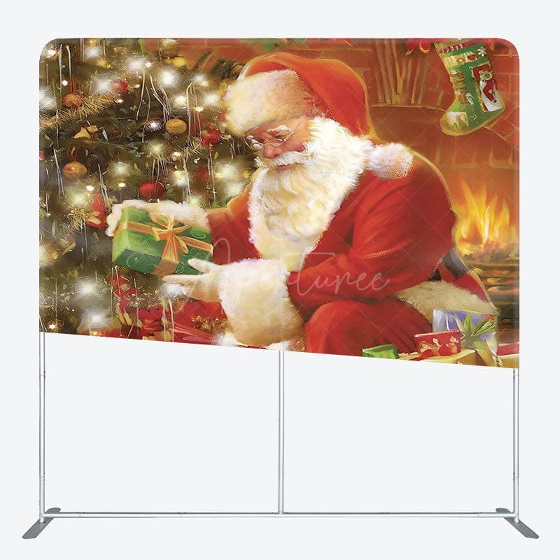 Aperturee - Aperturee Santa Gifts Xmas Tree Double-Sided Square Backdrop