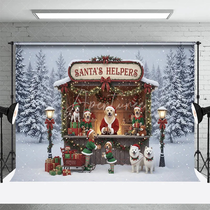 Aperturee - Aperturee Santa Helpers Dog Backdrop Puppy Elf Stand Photography Background Winter Snow Pet Lover Holiday Party Decoration