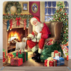 Aperturee - Aperturee Santa Puppy Fireplace Christmas Pillow Case Backdrop