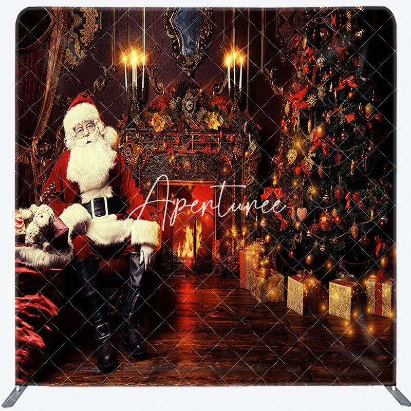 Aperturee - Aperturee Santa Retro Fireplace Christmas Pillow Case Backdrop