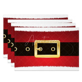 Aperturee - Aperturee Santa Suit Christmas Set of 4 Placemats Red with Black Belt White Fur Trim Holiday Table Mats