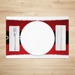 Aperturee - Aperturee Santa Suit Christmas Set of 4 Placemats Red with Black Belt White Fur Trim Holiday Table Mats