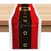 Aperturee - Aperturee Santa Suit Christmas Table Runner Red with Black Belt White Fur Trim Holiday Table Decor