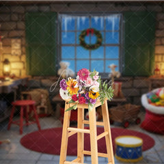 Aperturee - Aperturee Santa Workshop Backdrop Toy Maker Room with Workbench Christmas Window Scene Holiday Photography Props