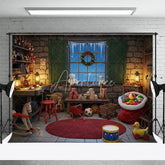 Aperturee - Aperturee Santa Workshop Backdrop Toy Maker Room with Workbench Christmas Window Scene Holiday Photography Props