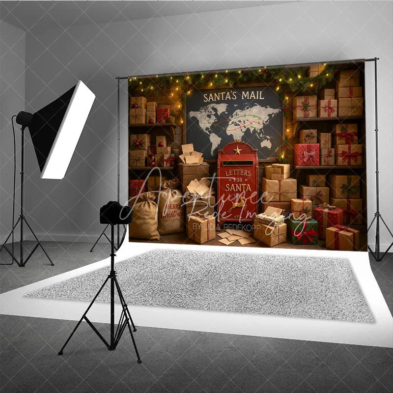Aperturee - Aperturee Santa’s Mailroom Photo Booth Backdrop Letters to Santa Workshop North Pole Christmas Mini Session Background