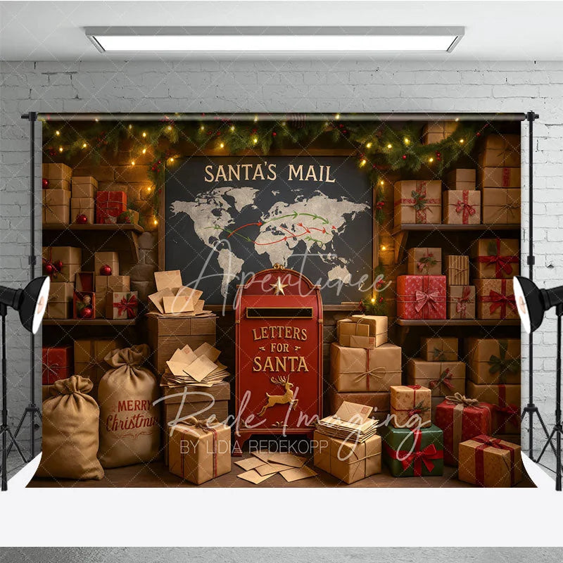 Aperturee - Aperturee Santa’s Mailroom Photo Booth Backdrop Letters to Santa Workshop North Pole Christmas Mini Session Background