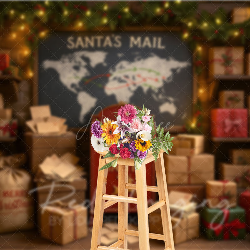 Aperturee - Aperturee Santa’s Mailroom Photo Booth Backdrop Letters to Santa Workshop North Pole Christmas Mini Session Background