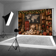 Aperturee - Aperturee Santa’s Mailroom Photography Backdrop Letters to Santa Workshop North Pole Christmas Mini Session Background