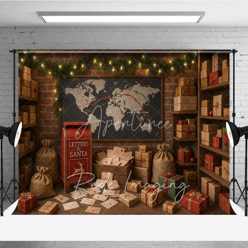Aperturee - Aperturee Santa’s Mailroom Photography Backdrop Letters to Santa Workshop North Pole Christmas Mini Session Background