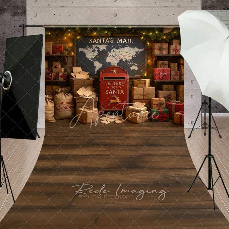 Aperturee - Aperturee Santa’s Mailroom Sweep Backdrop Letters to Santa Workshop North Pole Christmas Mini Session Floor Drop