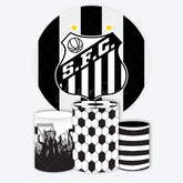 Aperturee - Aperturee Santos FC Inspired Round Backdrop Kit Brazilian Football Club Logo Black and White Soccer Party Decor