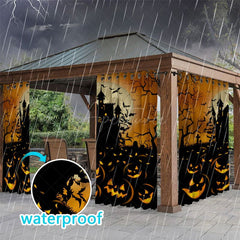 Aperturee - Aperturee Scary Castle Waterproof Printed Outdoor Curtains