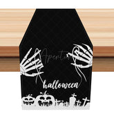 Aperturee - Aperturee Scary Cemetery Halloween Table Runner Black and White with Tombstones Haunted Graveyard and Full Moon Decor