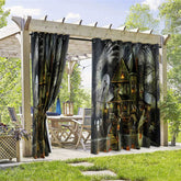 Aperturee - Aperturee Scary Ghosts Waterproof Printed Outdoor Curtains