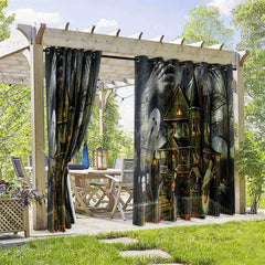 Aperturee - Aperturee Scary Ghosts Waterproof Printed Outdoor Curtains