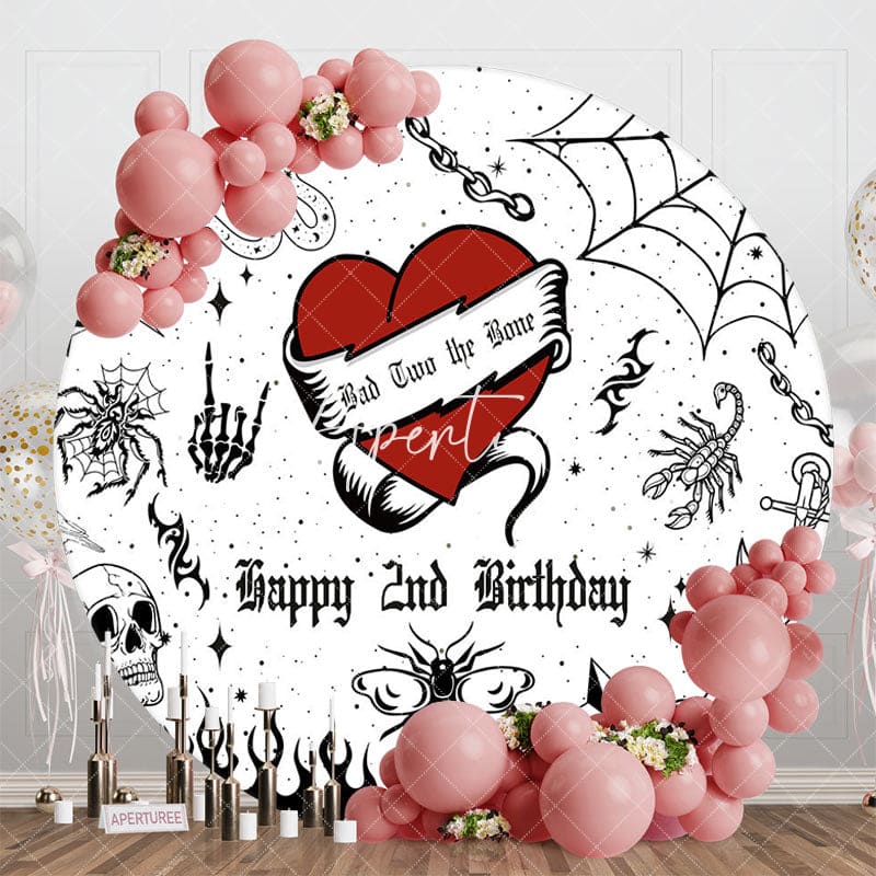 Aperturee - Aperturee Scary Halloween Bad Two Bone Round Birthday Backdrop