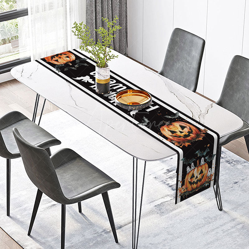 Aperturee - Aperturee Scary Halloween Table Runner with Pumpkin Ghost and Bat for Haunted House Party Decorations