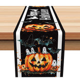 Aperturee - Aperturee Scary Halloween Table Runner with Pumpkin Ghost and Bat for Haunted House Party Decorations