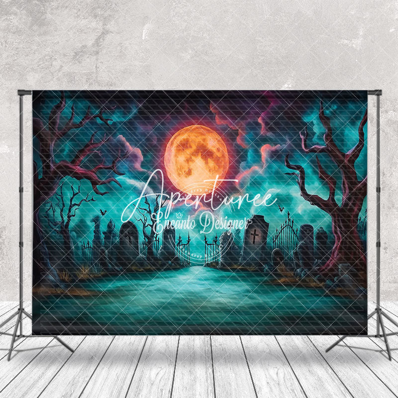 Aperturee - Aperturee Scary Moon Night Cemetery Cloud Halloween Backdrop