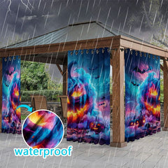 Aperturee - Aperturee Scary Pumpkin Waterproof Printed Outdoor Curtains