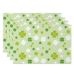 Aperturee - Aperturee Scattered Shamrock Pattern Set of 4 Placemats St. Patricks Day Green and White Clover Table Mats