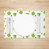 Aperturee - Aperturee Scattered Shamrocks and Hearts Set of 4 Placemats White and Green St. Patricks Day Pattern Table Mats