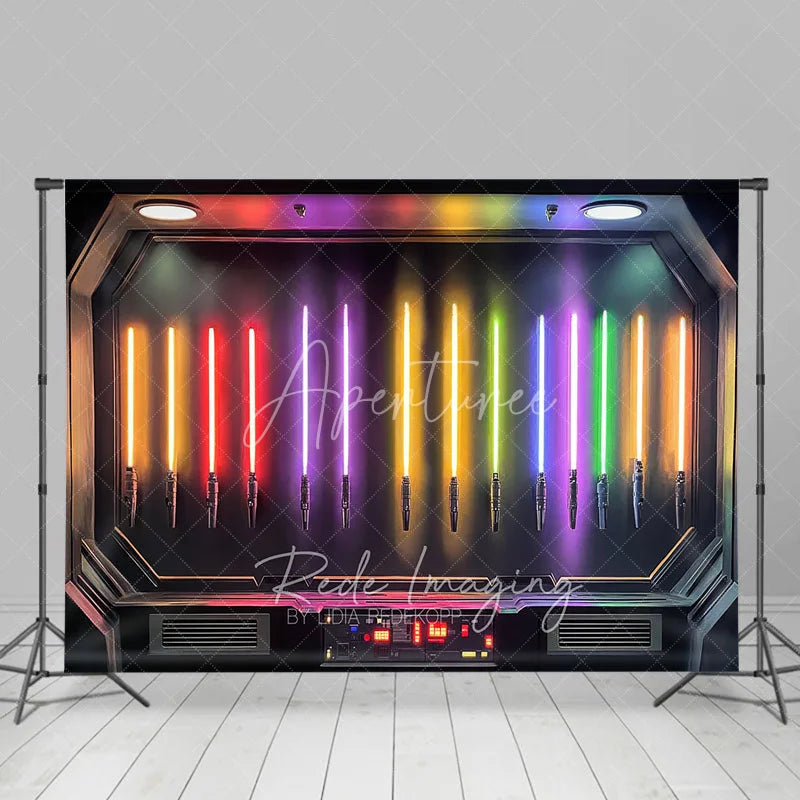 Aperturee - Aperturee Sci-fi Lightsaber Collection Backdrop Neon Rainbow Laser Sword Galaxay Space Theme Futuristic Studio Background