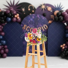 Aperturee - Aperturee Scorpio Zodiac Photography Backdrop Dark Purple and Black Scorpio Birthday Party Background