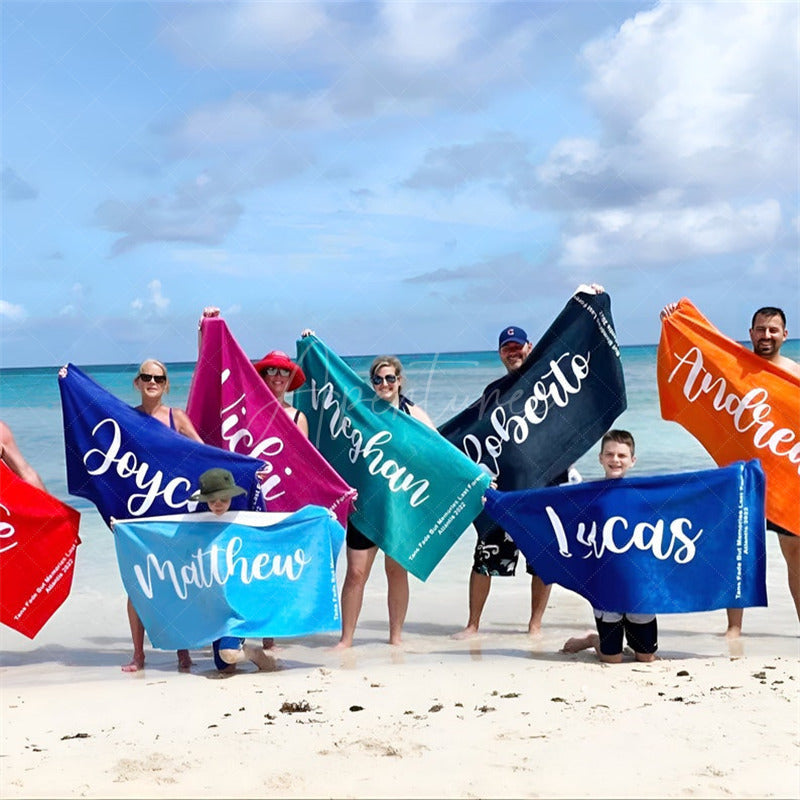 Aperturee - Aperturee Scripty Style Custom Beach Towel With Name Birthday Vacation Gift
