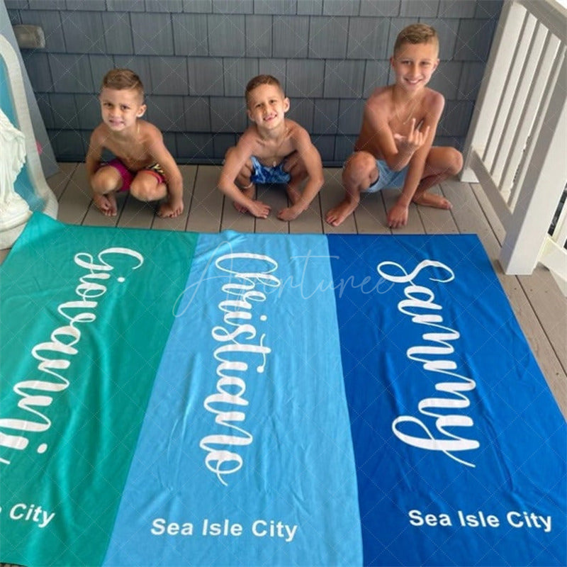 Aperturee - Aperturee Scripty Style Custom Beach Towel With Name Birthday Vacation Gift